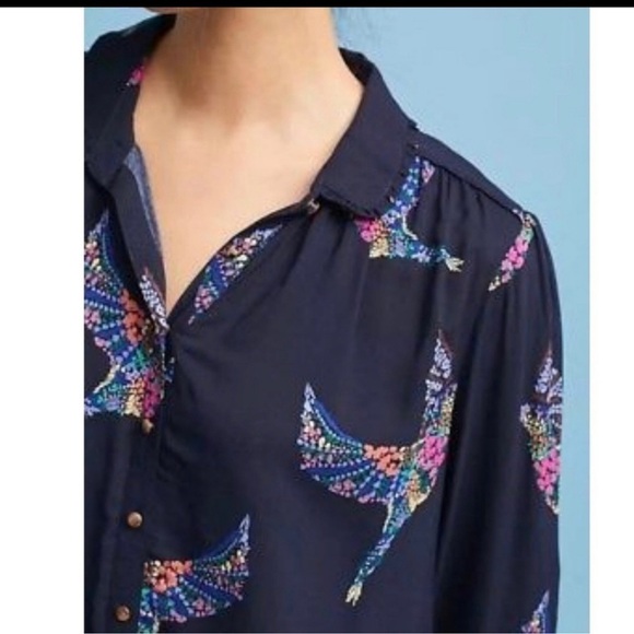 Anthropologie Maeve Aldin bird button down shirt - Picture 3 of 9